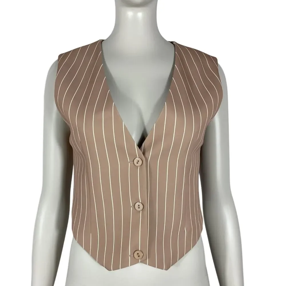 Retrofete Pinstriped Oak Eggshell Angelina Vest Size S NWT